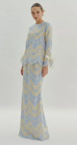 RAMONA EMBROIDERED COTTON KURUNG KEDAH (BABY BLUE)